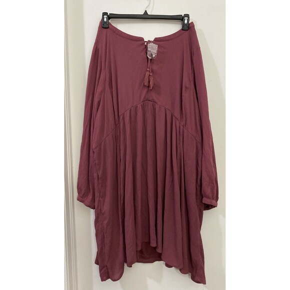 Torrid NWT Women's Burgundy Tasseled Neck Ruffle Long Sleeve Tunic Dress Size 5 - Picture 1 of 11